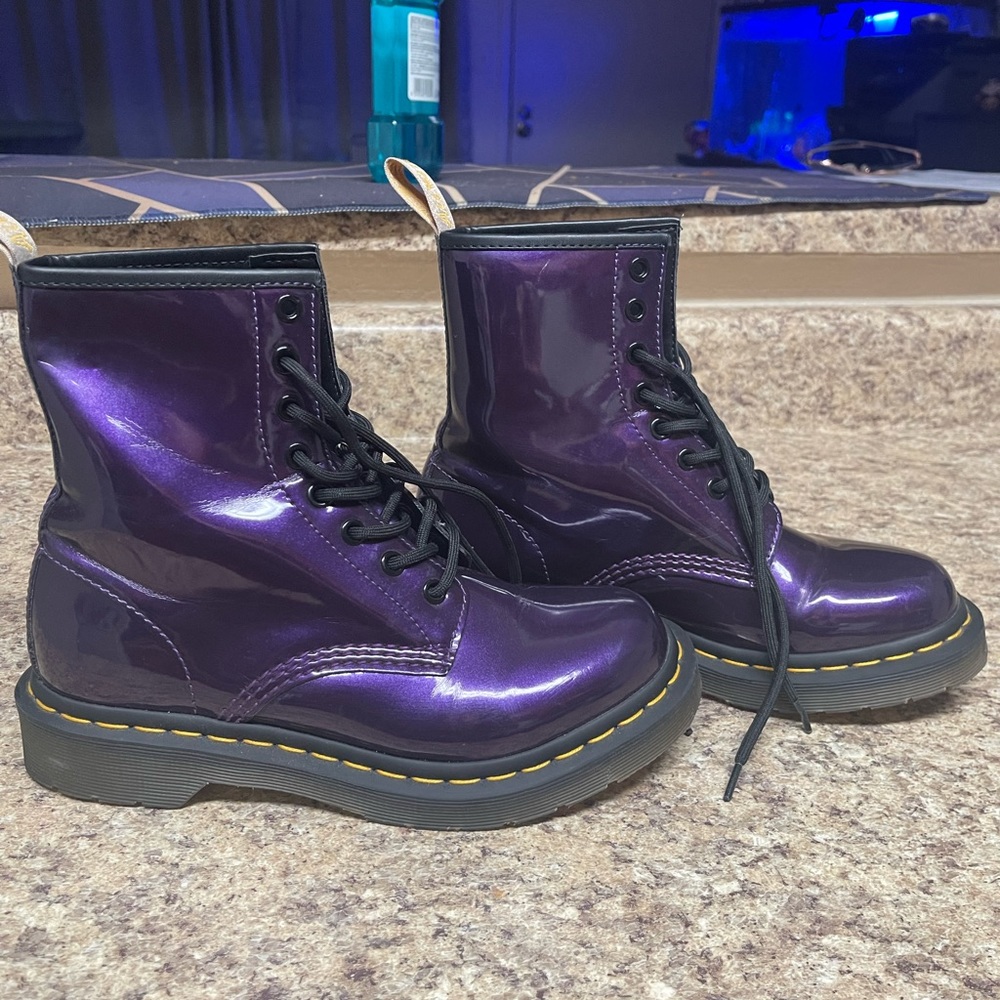 Doc Martens 1460 Vegan Purple Chrome Boots -- Size 7